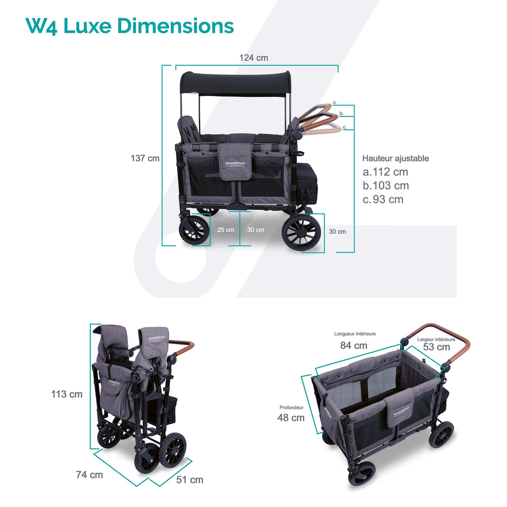 W4 LUXE poussette wagon multi-fonctions 4 places GRISE et CADRE BLANC